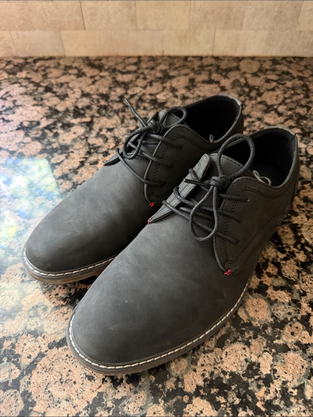 Men's Black Lace-Up Derby Shoes with Contrast Stitching